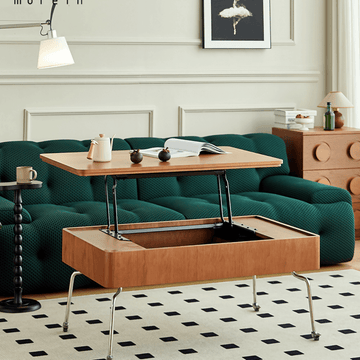 Multifunctional 39-Inch Coffee Table - Solid Wood Top, 4-Leg Stainless Steel Base, Rectangular, Cherry Finish